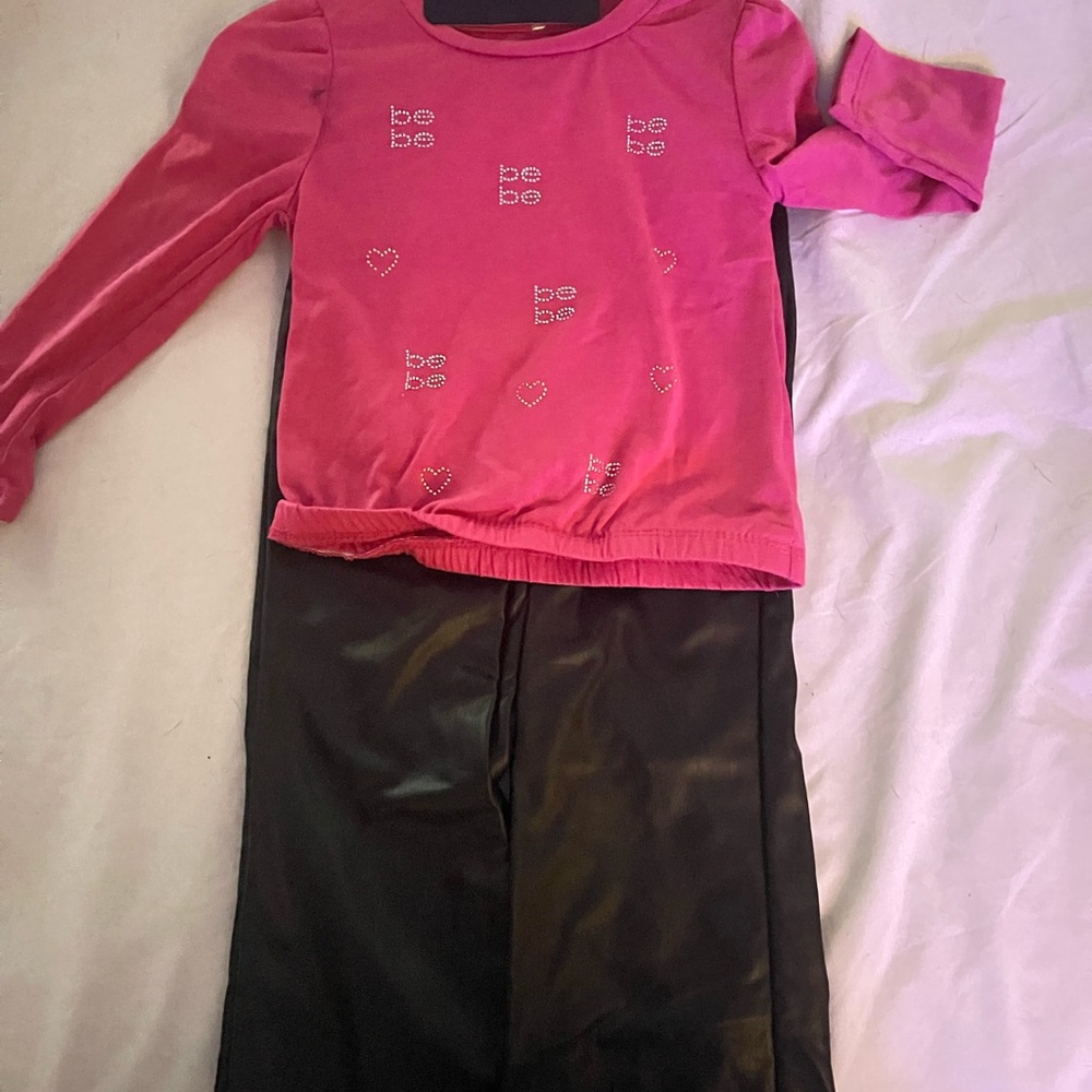 Bebe Fuchsia Top and Black Pants Ensemble